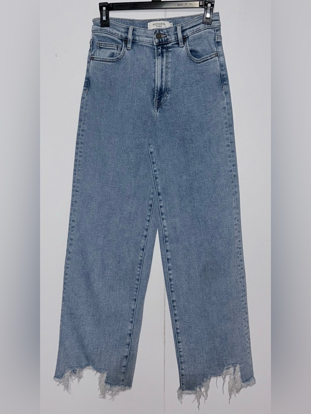 Hidden Jeans Womens 27 Wide Leg Light Wash Distressed Raw Hem High Rise Denim